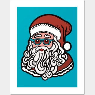 Santa wearing blue shades - blue backgound Posters and Art